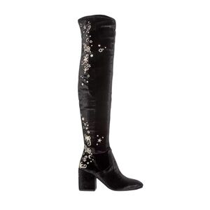 NWB Ash velvet with metallic silver star embroidery knee-high block heel boots